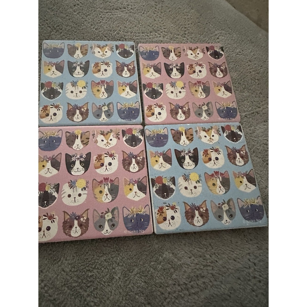 Cats with Crowns Absorbent Stone Coasters‎ Set of 4 with Cork Base - Picture 2 of 3